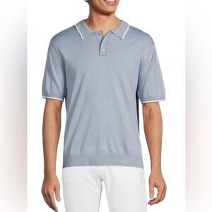 Elie Tahari Contrast Trim Short Sleeve Polo Sweater In Blue Lake Size XL